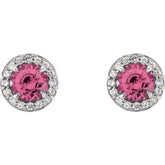 14K White 4.5 mm Natural Pink Tourmaline & 1/6 CTW Natural Diamond Earrings